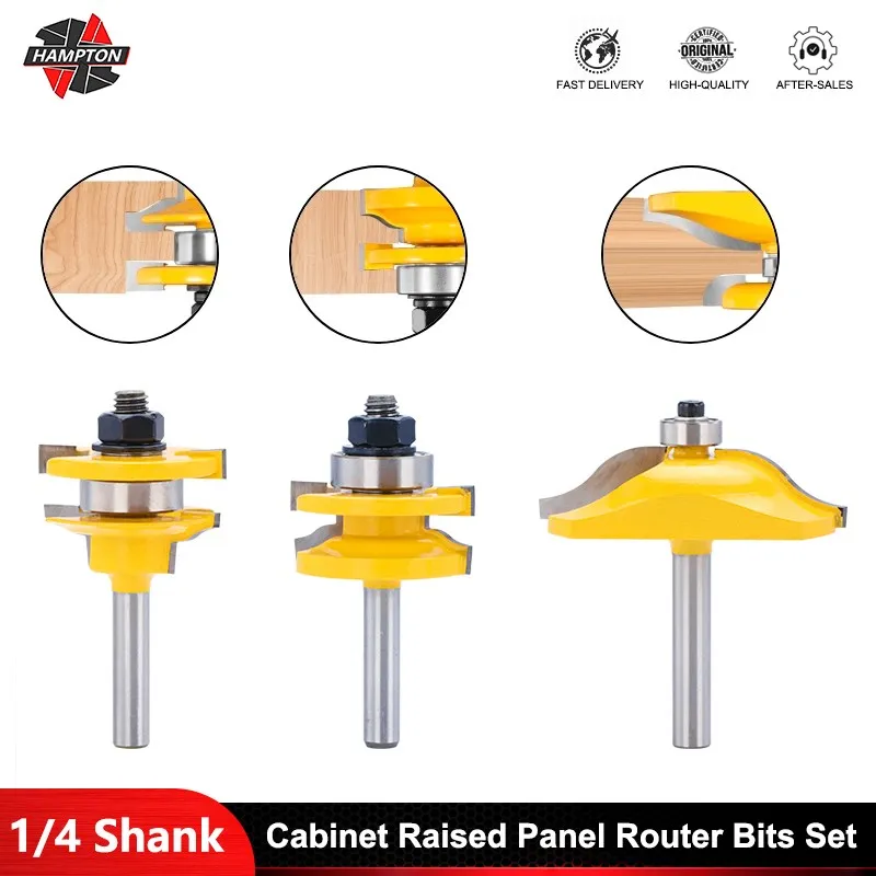 

6.35mm Shank Cabinet Raised Panel Router Bits Set Tenon Milling Cutter Router Bits for Woodworking Tools