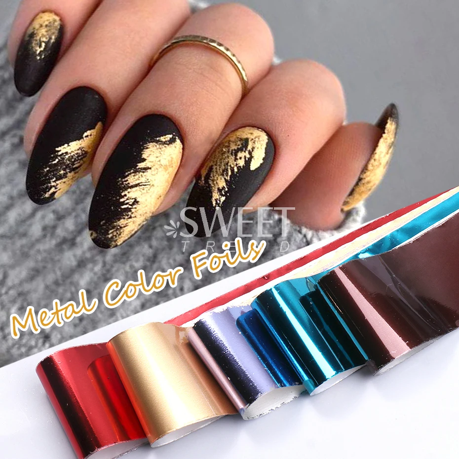 10 Roll/Box Metallic Mirror Nail Foils Holographic Gold Silver Champagne Transfer Stickers DIY Charm Starry Paper Manicure Decor