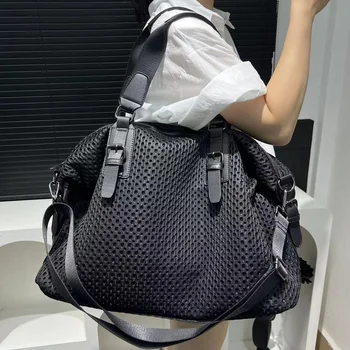 Borsa da viaggio da donna semplice per il tempo libero, borsa grande, borsa a tracolla in rete di nylon impermeabile