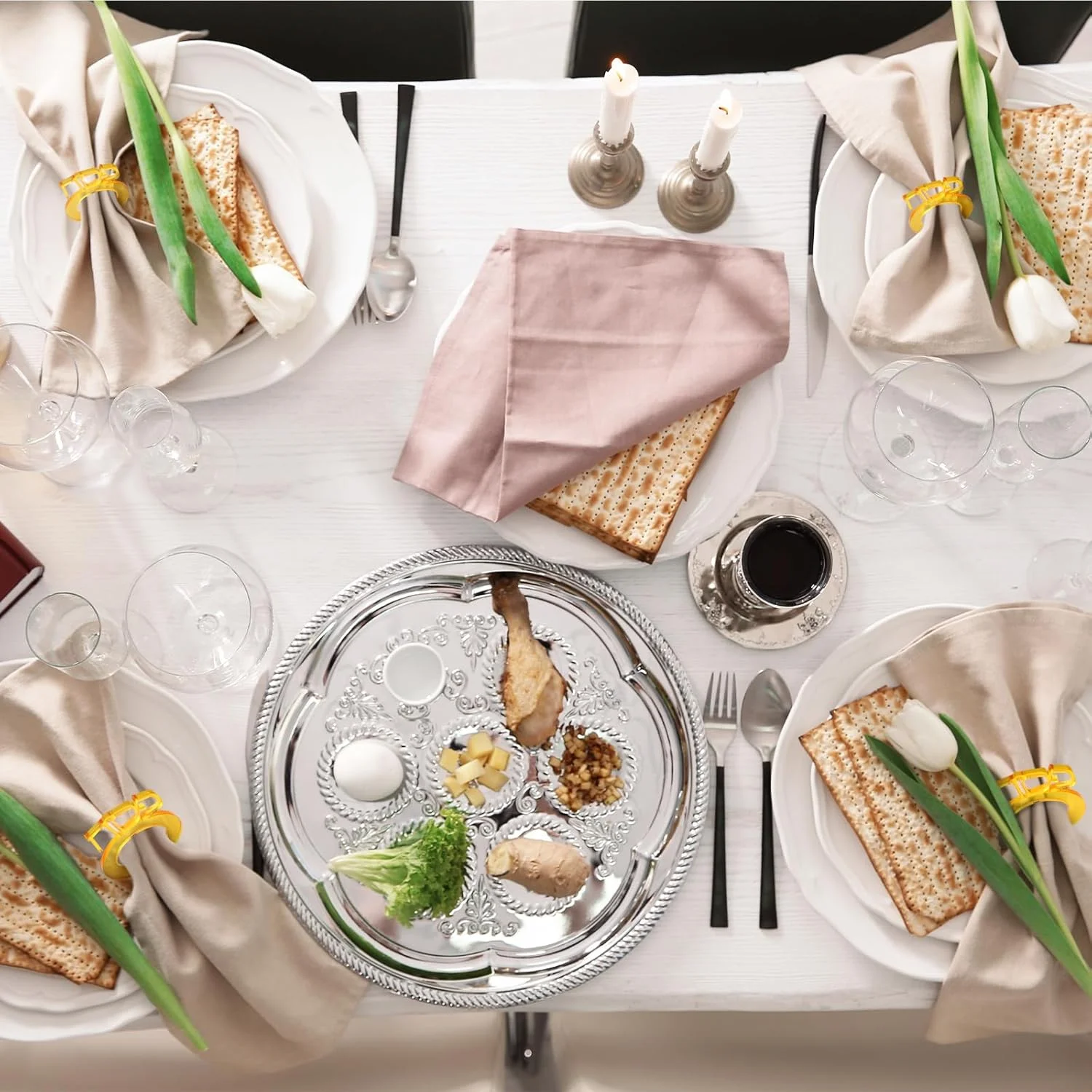 Passover Napkin Rings Mirrored Napkin Holders 12 Pcs