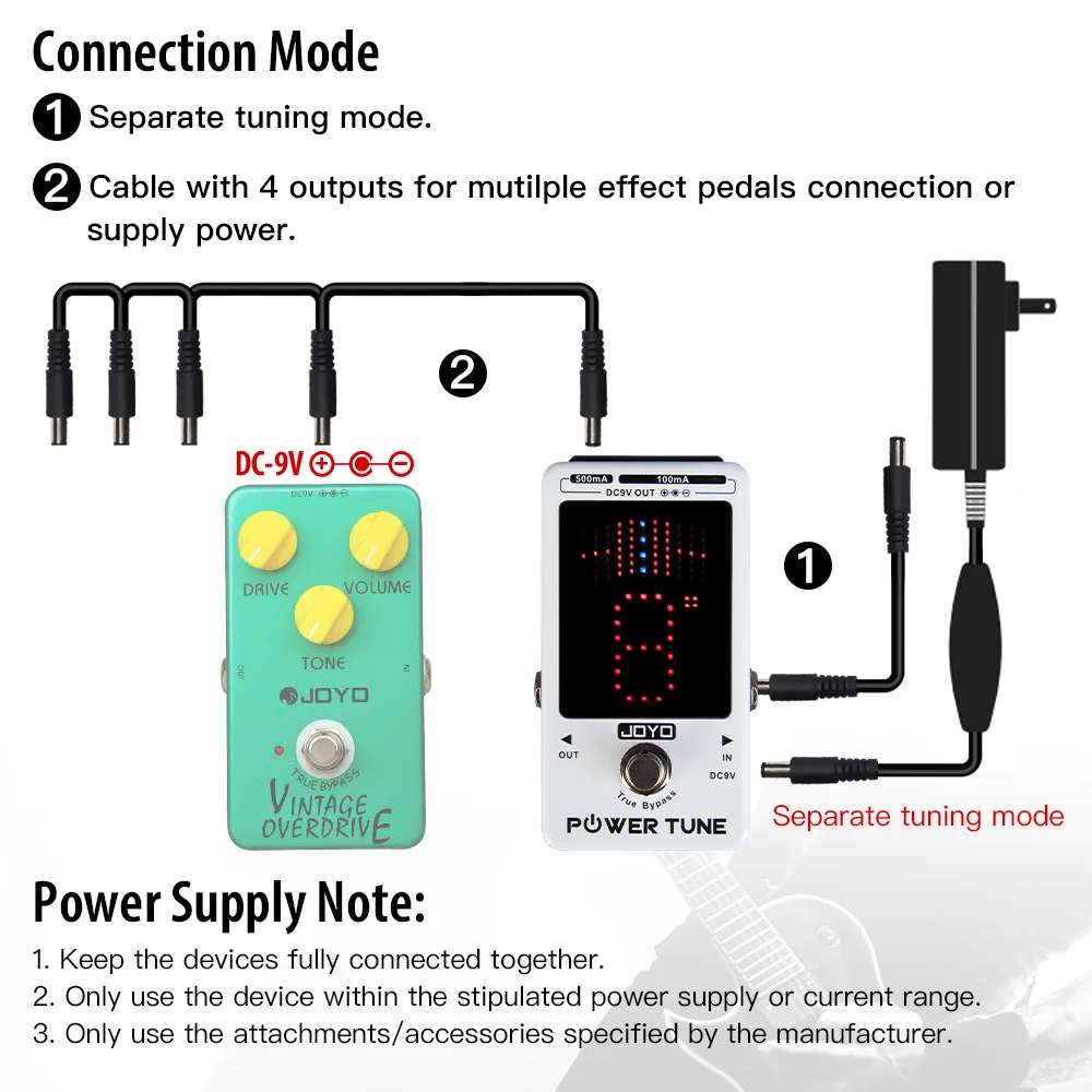 JF-18R POWER TUNE Tuner Pedal Power Supply & Guitar Tuner 2 in 1 Low Noise 8-Cha