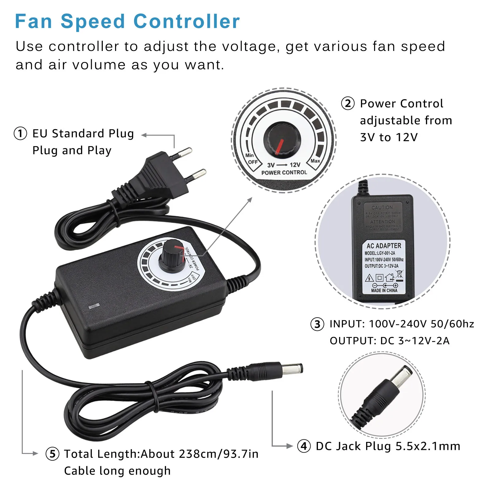 Ventilador do Computador Gdstime12 v com Bola Dupla 80x25 mm 80 mm com Grande Fluxo de ar Controlador de Velocidade Variável para Laptop pc Receptor Dvr - Imagem 6