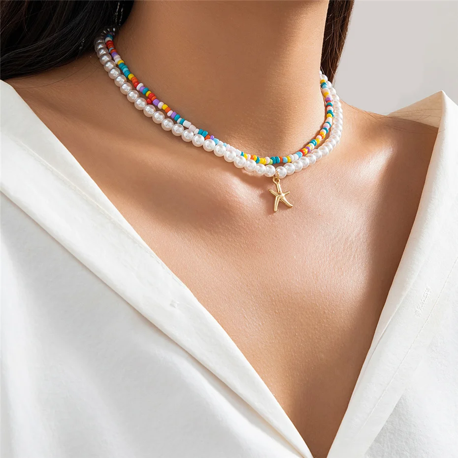 Ingemark Boho värvilised seemnehelmed pärlikett kaelakee naiste vintage meritäht ripats Choker Y2K ehted_voghion.com