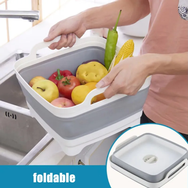 Square Fruit Vegetable Washing Washbasin Folding Sink Telescopic Drain Basket Portable Basins for Travel Outdoor Kitchen Product
