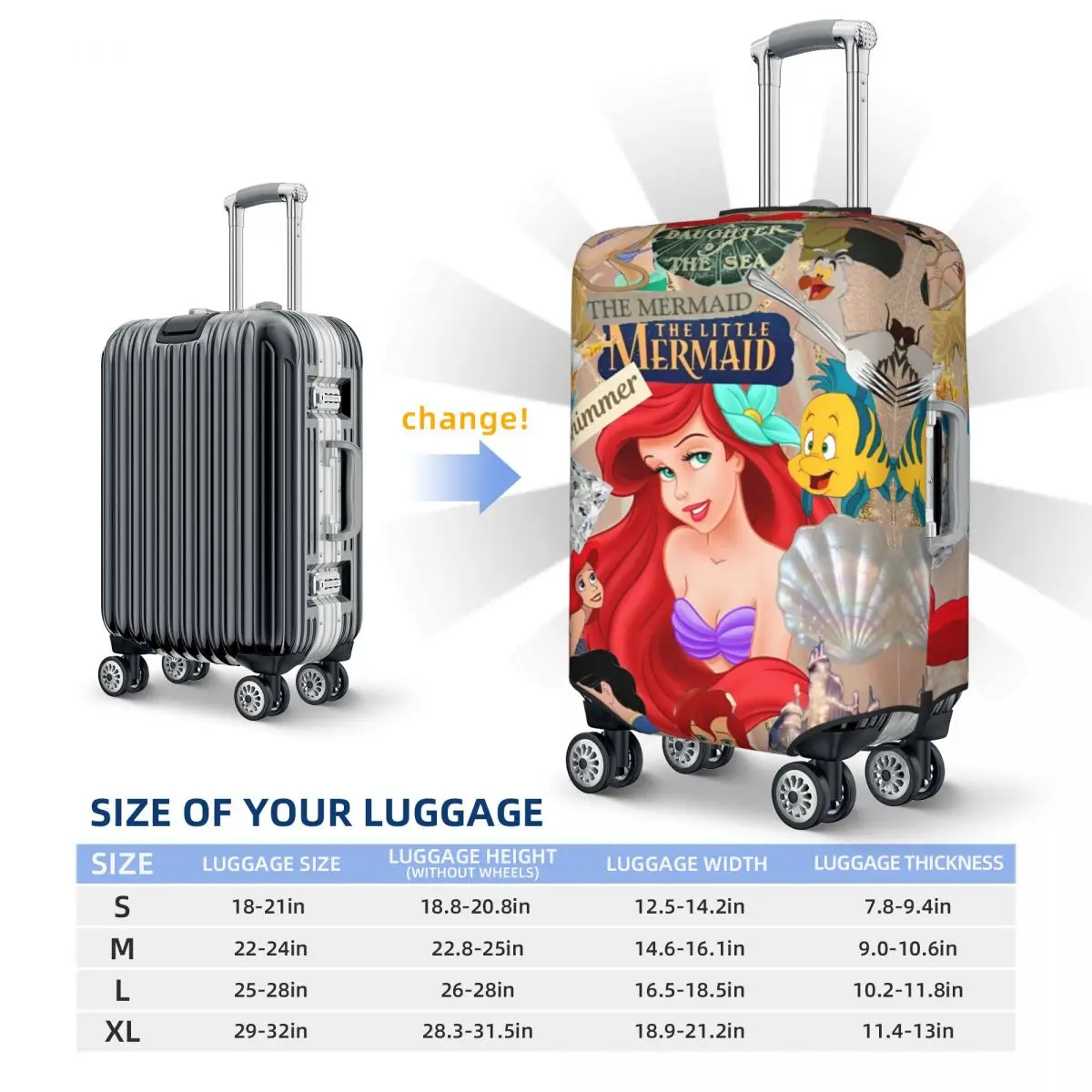 Little Mermaid Ariel Cartoon Suitcase Cover Flight Fun Luggage Accesories Business Protector