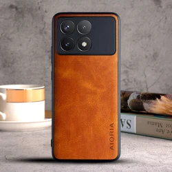 Luxury Vintage Leather Skin Phone Case Cover for Poco X6 (Yellow)
