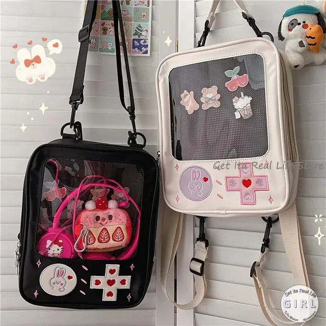 Cute Clear Kawaii Ita Bag Backpack Pin Dispaly Transparent Rucksack Women Shoulder Bag Bunny Girls Japanese Lolita Backpack H225 1