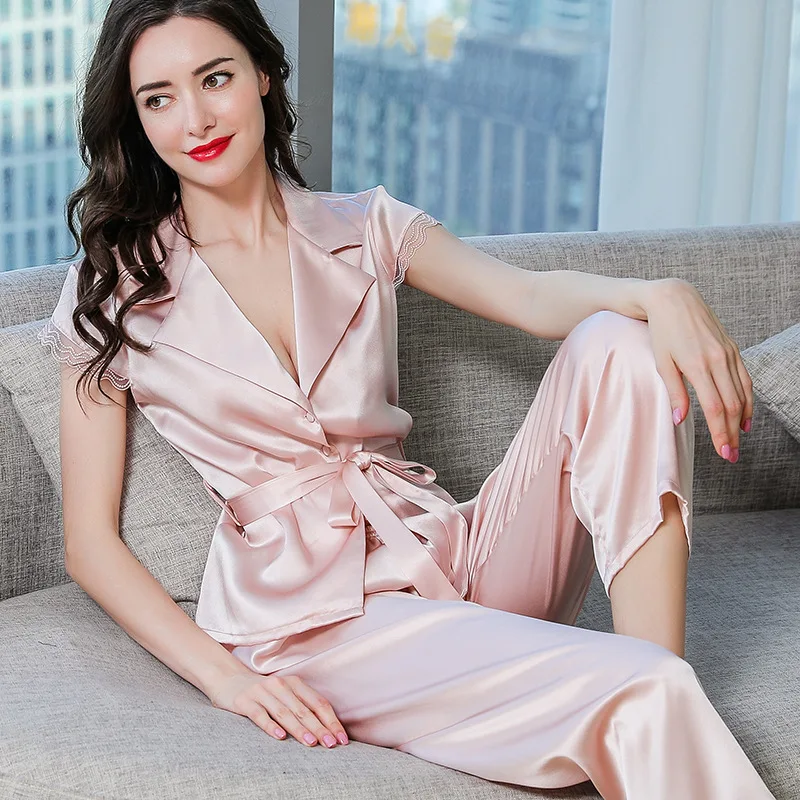 2023 NEW Summer 16mm Real Silk Pajama Woman Silk Homewear Sleepwear Set High Quality Clothing