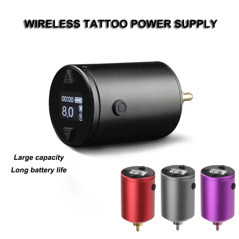 1600mAh Wireless Tattoo Power Supply Motor Machine Pen Lithium Battery Mobile Professional Charging Power Supply RCA Interface e29 10000mah pd qc 20w wireless charging 15w power bank intelligent identification battery pack green