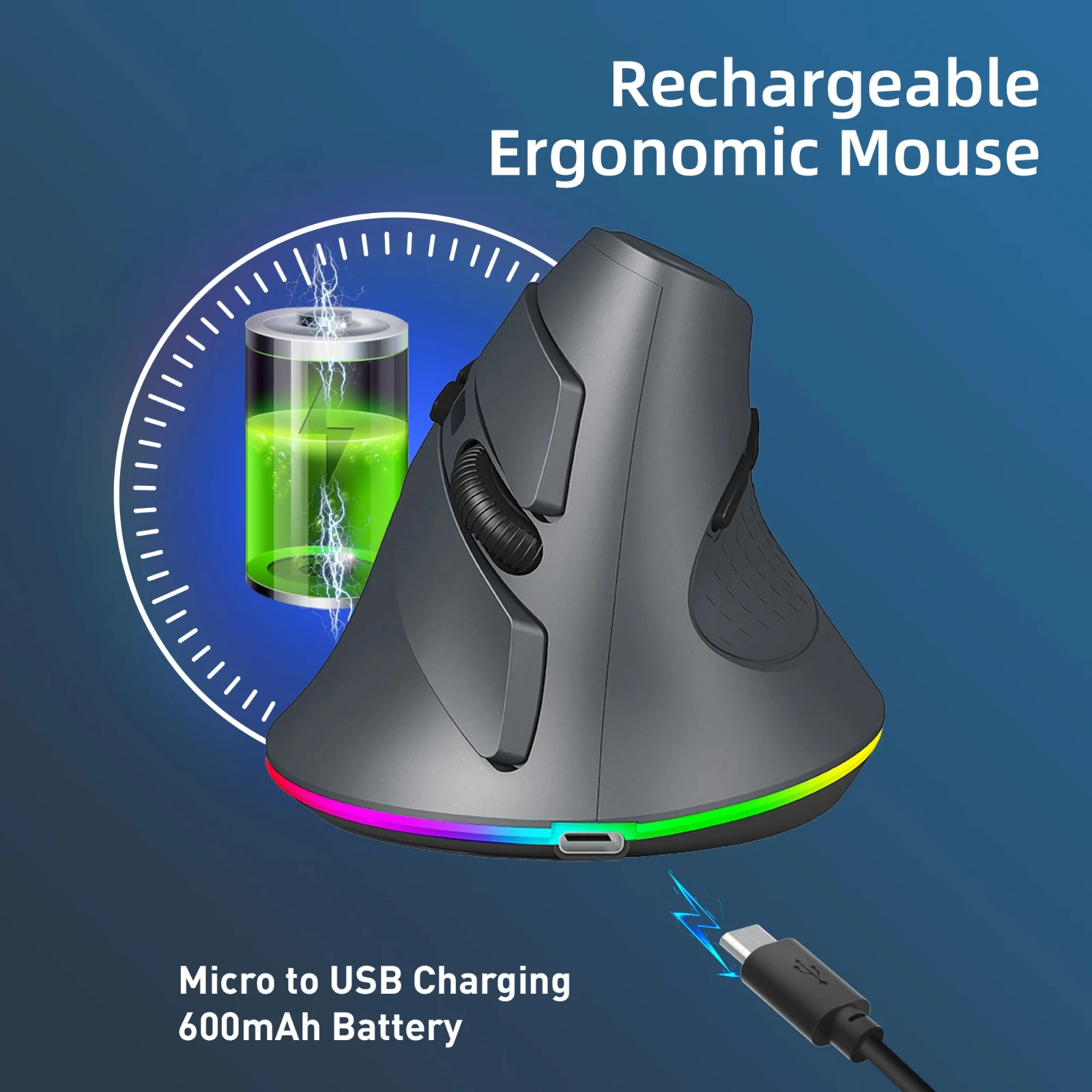 3 Modes Wireless Vertical Mouse Wired Macro Programmable RGB Ergonomics Game Mause 3200DPI USB Optical Mice for PC Laptop Tablet