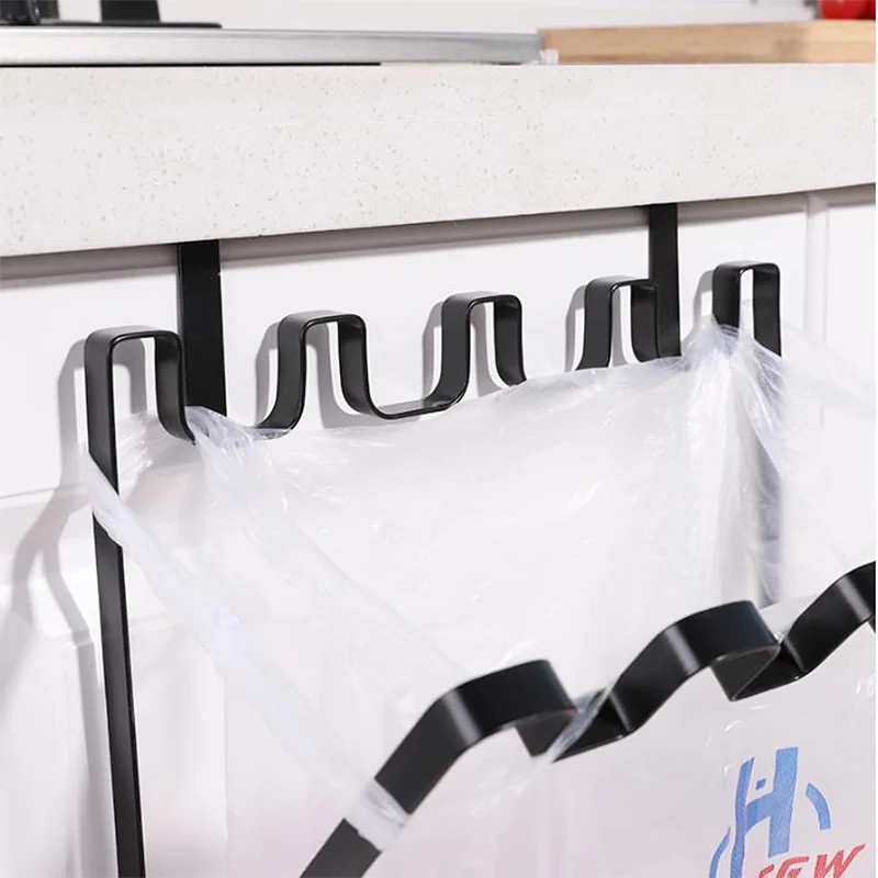 Multi-function Iron Art Cupboard Door Type Folding Kitchen Garbage Bag Hanger Storage Rack Lron Frame