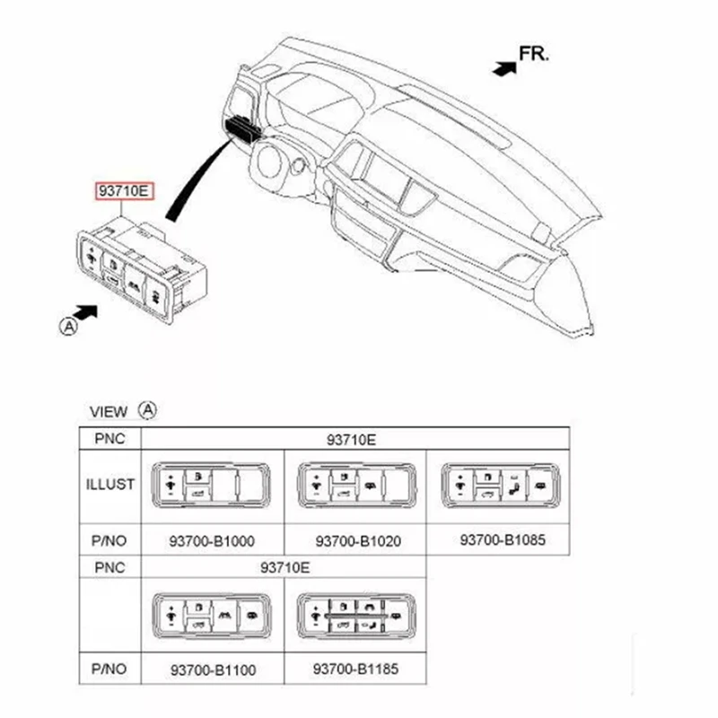 Side Crash Pad Black Switch 93710-D3350TRY For Hyundai Tucson Ix35-Dimmer Light Lane Assist Switch 93710D3350