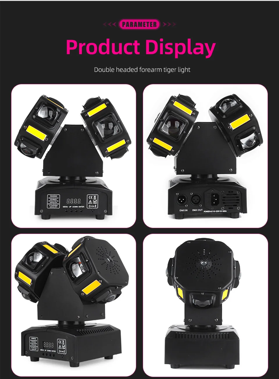 RGB Double Head Laser Moving Head Light DMX512 Strobe Beam Laser Effect Rotating