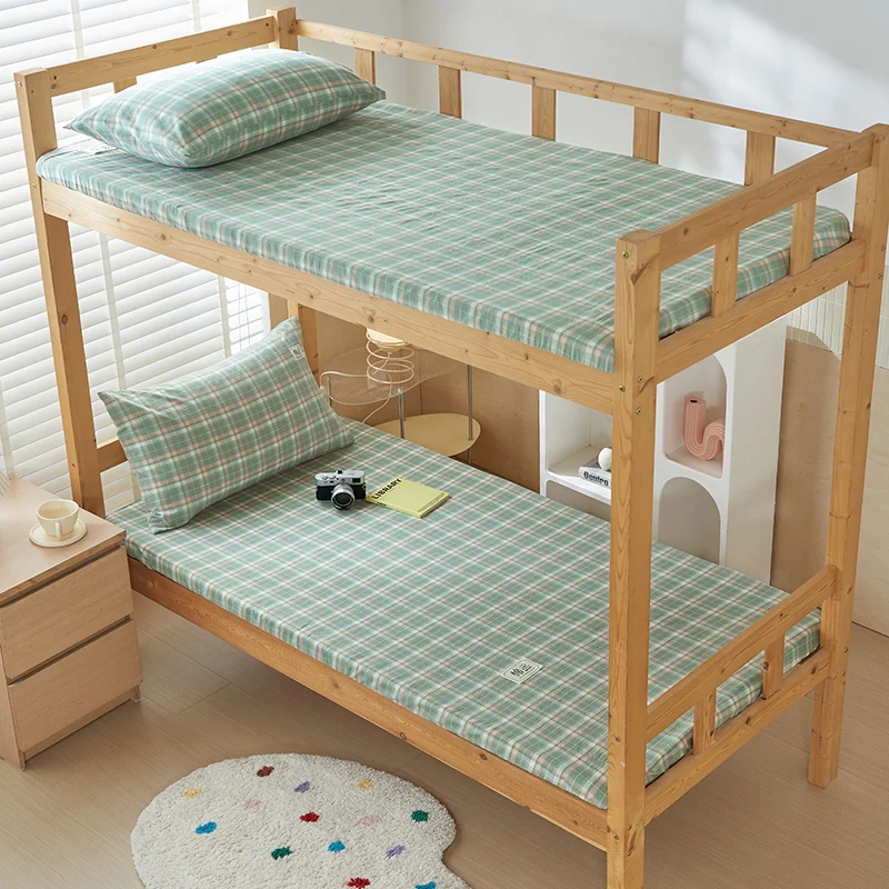 Class A Pure Cotton Yarn-dyed Single Bedding Bunk Bed Mattress Covers in Student Dormitories Printed Checked Bed Cover 3