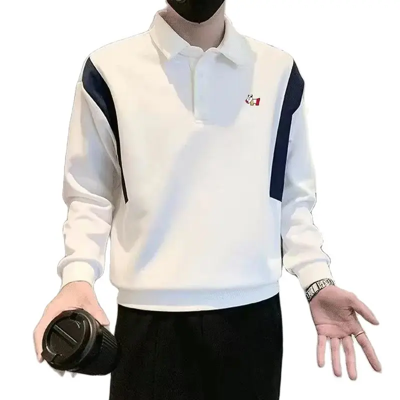 

남성 골프 웨어 Fashion Lapel Collar Polo Top Spring Golf Wear Men 2024 Korean Golf T-shirt Men Golf Clothes Color Blocking Casual Tee