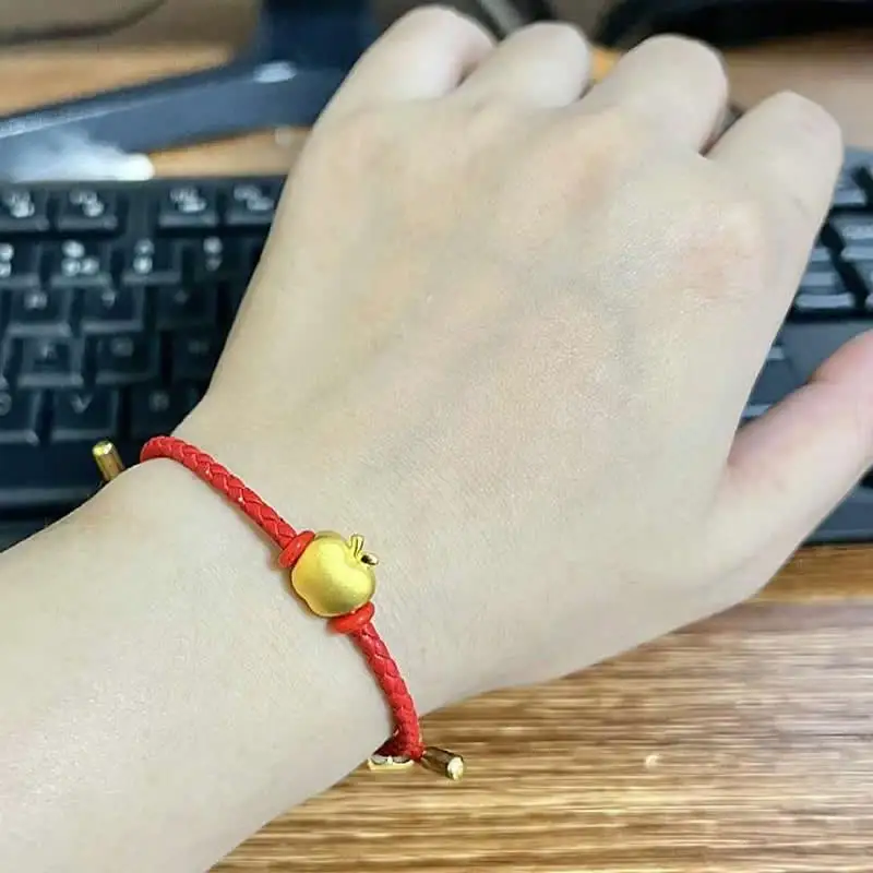 

Real 24K Yellow Gold Bracelet Women 999 Gold 3D Apple Bracelet 1pcs