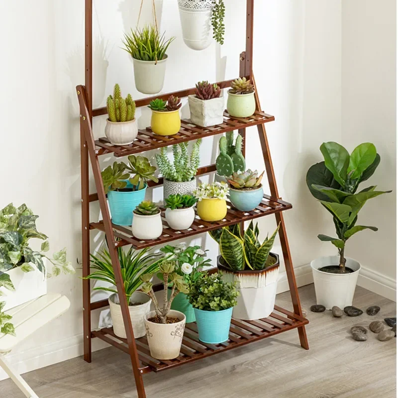 Solid Wood Plant Stand Multi-Layer Hanging Flower Shelf for Balcony Succulent Rack for Living Room or Orchid Display