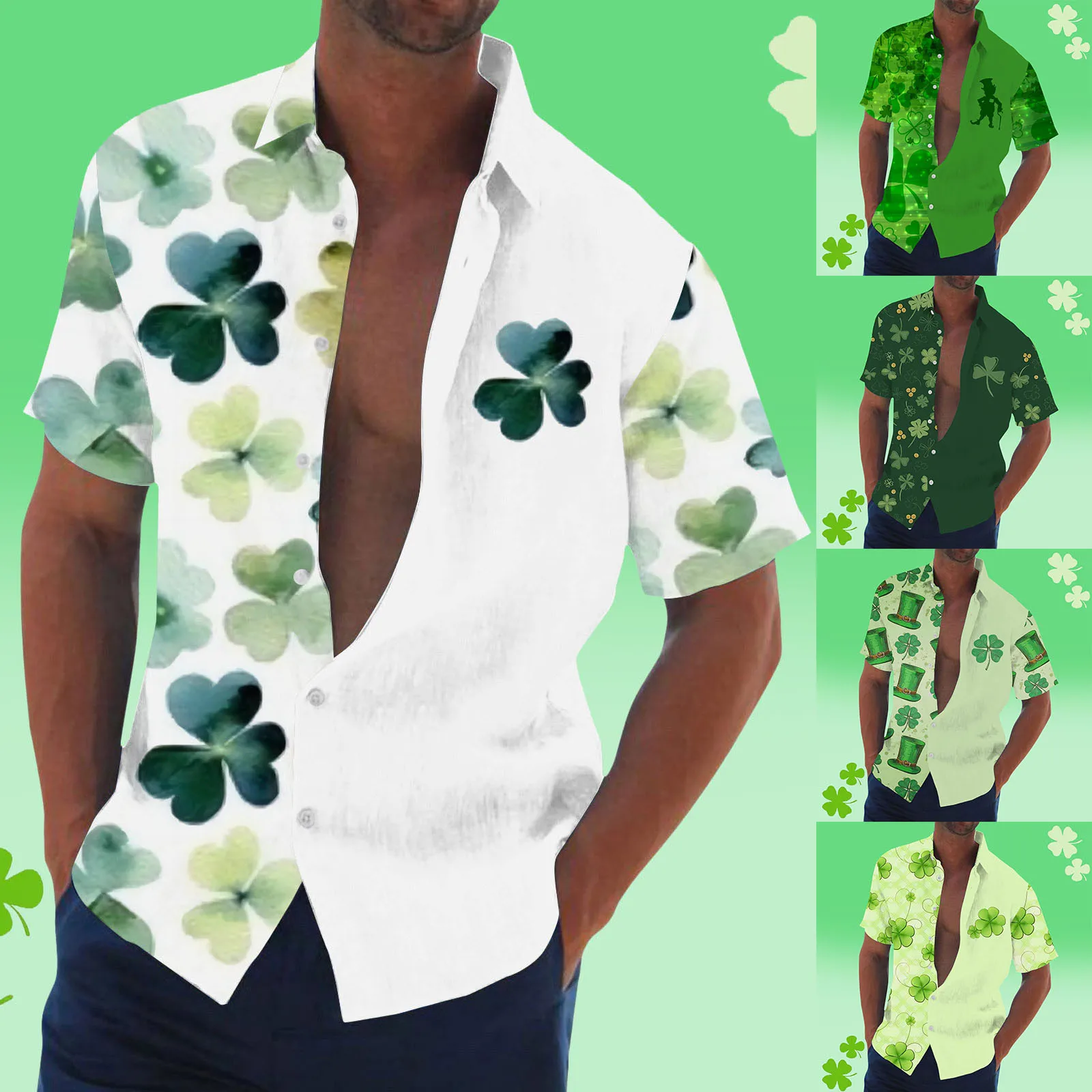 

Mens St. Patricks Day Printed Short Sleeved Lapel Shirt