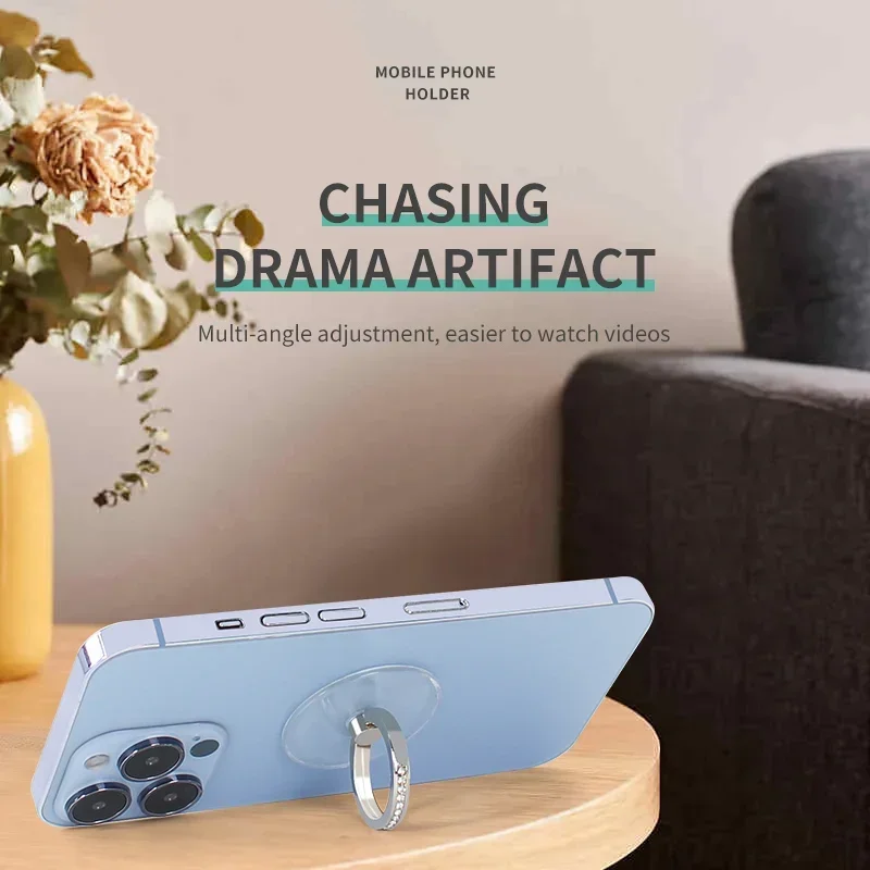 Diamond Phone Ring: Transparent 360° Rotating Finger Grip Holder