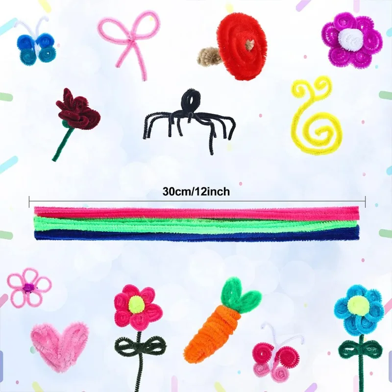 10-100PCS Chenille Stems Colorful Plush Tinsel Sticks Pipe Cleaner Crafts Kids Educational Toys Creative Handmade DIY Supplies Chenille Pipe Cleaners Craft Supplies Chenille Craft Supplies