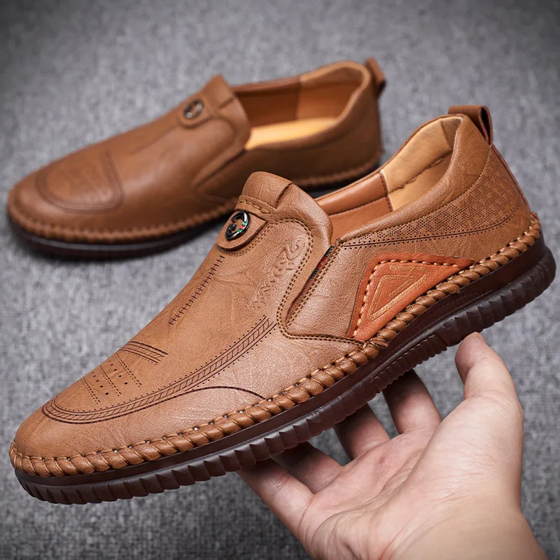 

Men's Casual Breathable Leather Shoes Non Slip Genuine Leather Wear-resistant Soft Soles with Cow Tendon Soles Tenis Masculine