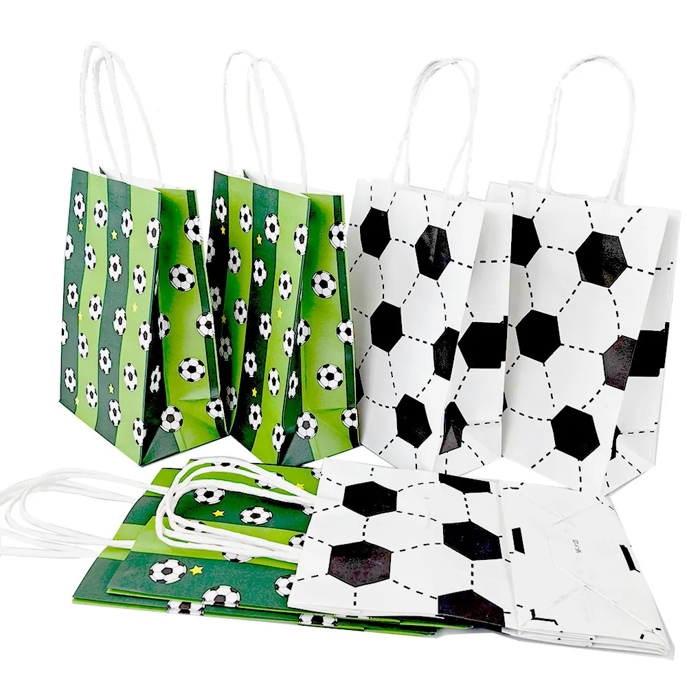 5/10/30/50pcs Soccer Paper Bags with Handle Soccer Party Favor Bags Sport Treat Candy Snack Football Birthday Party Decor soccer paper bags