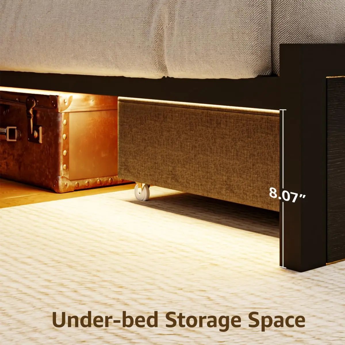 with 4 Storage, Upholstered Velvet Platform Bed Frames with Button Tufted Headboard Led Lights, Wooden Slats Support