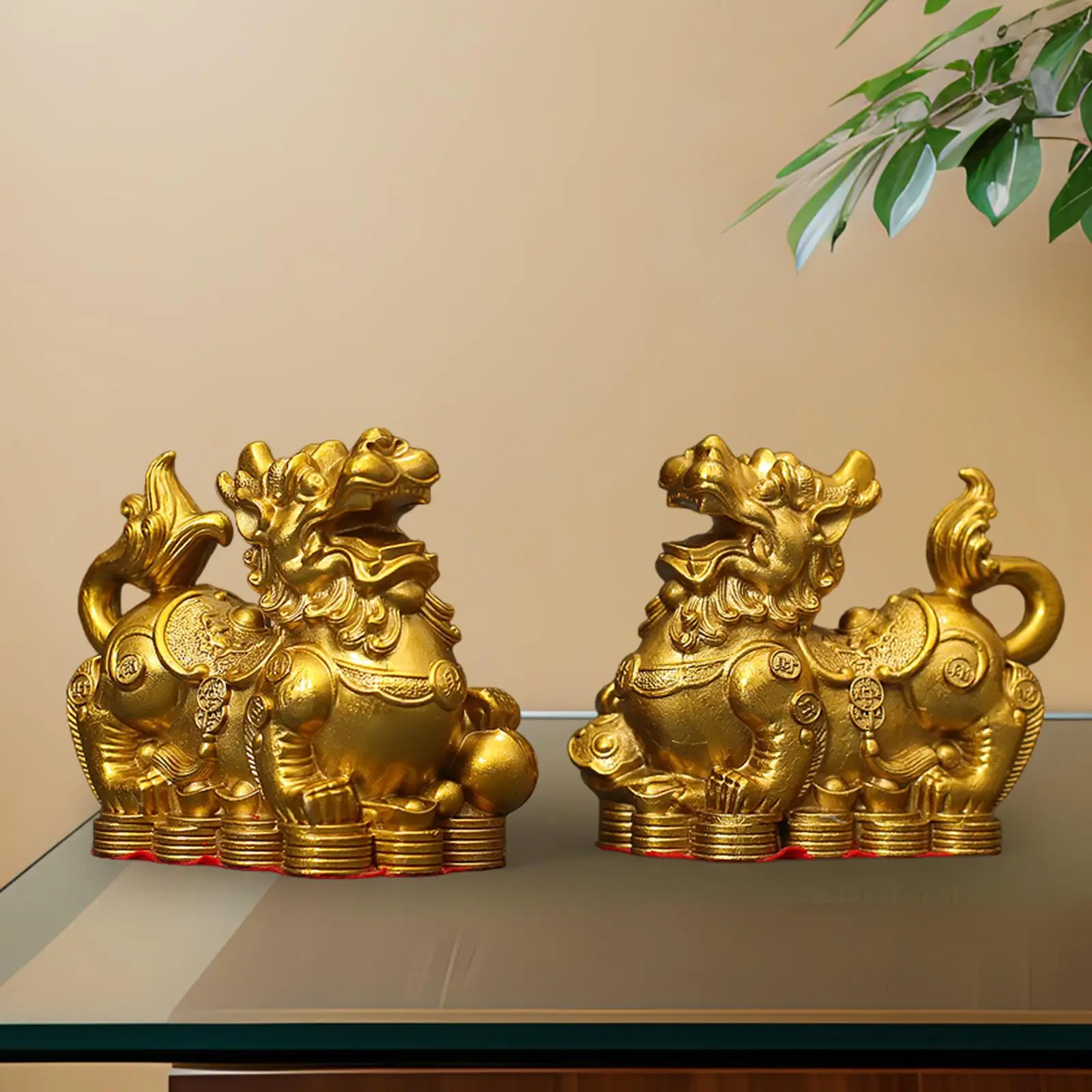 2Pcs Pixiu Statue Craft Decortions Brass Pi Yao Figurine Sculpture for ...