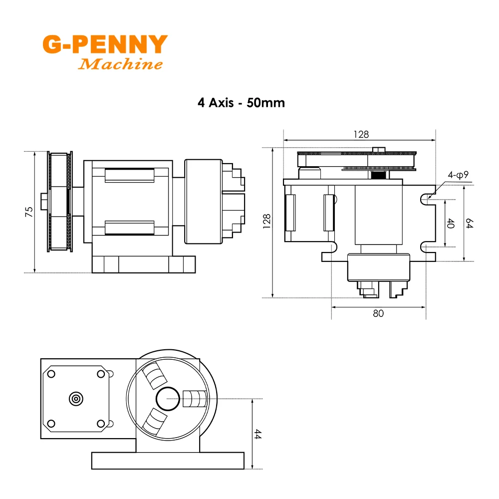 4th Axis Kit With Tailstock Rotate Axis 50/65mm CNC Dividing Head Rotation 4:1 For Mini Router With Nema17 Stepper Motor