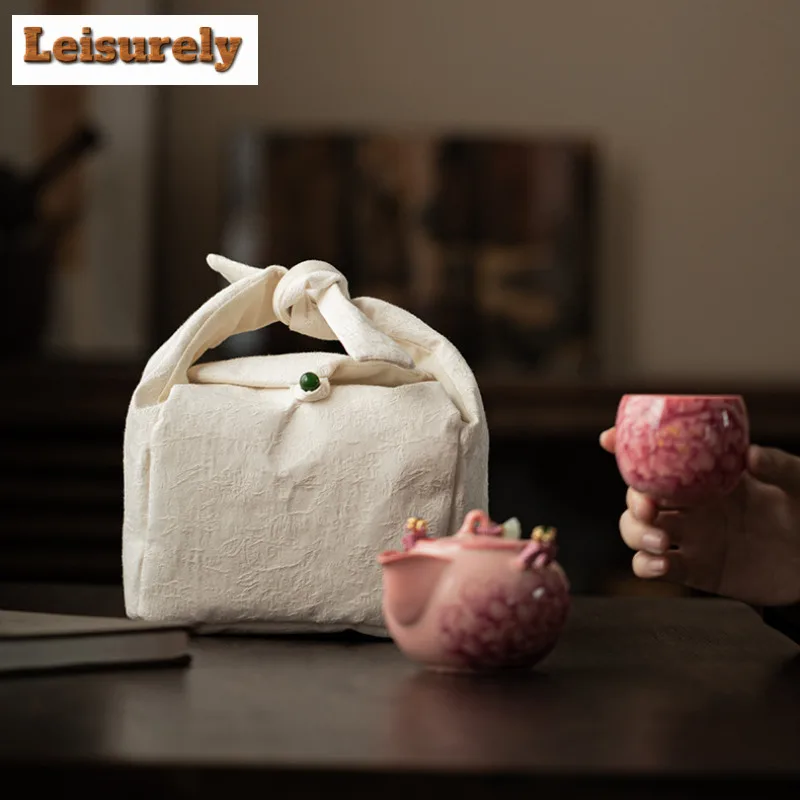 Handmade Dye Cloth Tea Cozies Creative Tea Set Bag Tea Cozy for Teapot Hand Bag Travel Tea Set Bag Tableware Accessories Gift