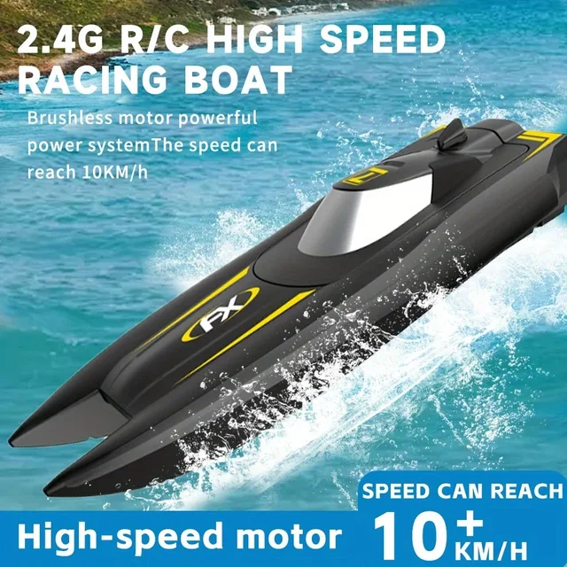 high-speed remote control boat, 2.4GHz, 10km/h, rechargeable battery, USB charging, automatic reset and low battery alarm, 2