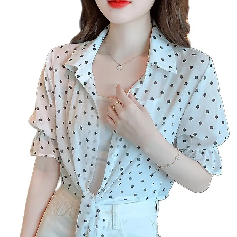 2022 Summer Women Chiffon Shawl Prevented Bask Clothes Ultra-thin Outside Cape Small Polka Dot Shirts For Ladies Fashion Blouses 넥워머 2023 new korean version of high quality wool blend tassel triangle scarf fashion warm shawl bib women bufanda hot sale шарф