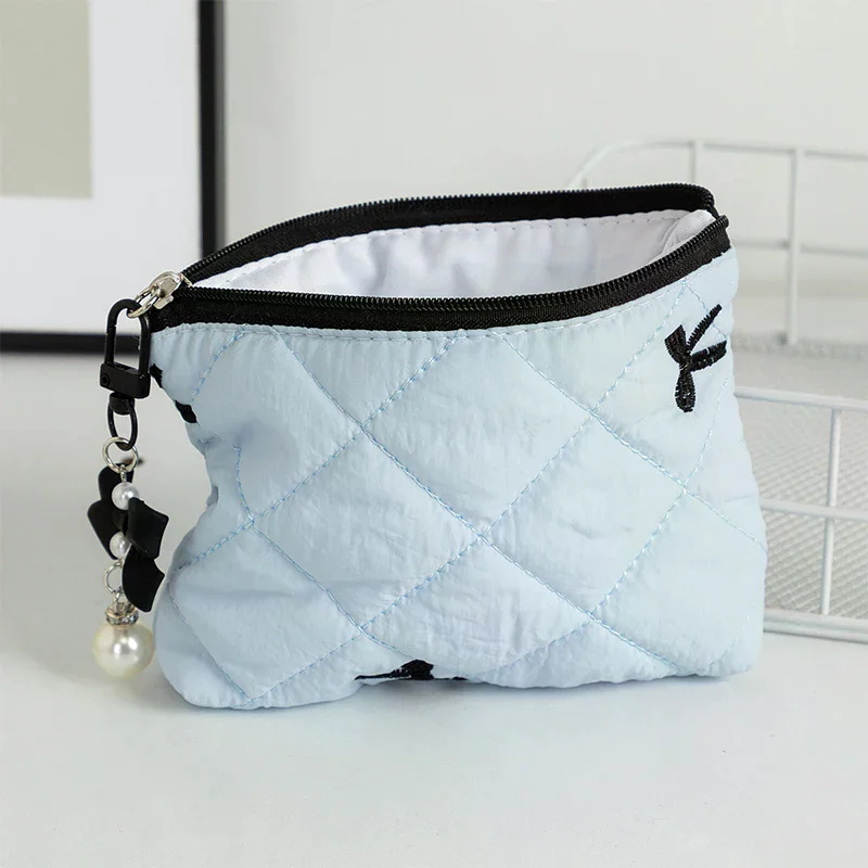 Bow Quilted Coin Purse Wallet Lipstick Storage Bag Earphone Data Cable Storage Bag Mini Women's Cosmetic Storage Bag
