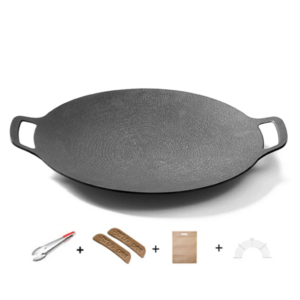 29/33cm Round Cast Iron Uncoated Frying Pan Outdoor Pancake Griddle  Nonstick Barbecue Gril Cooking Pot Kitchen Cookware Utensils - AliExpress