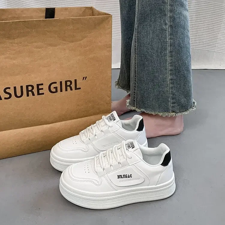Spring Women's Sporty Thick Bottom Heel Boosting Casual Shoes Breathable PU Material Rubber Outsole Comfortable Sneakers