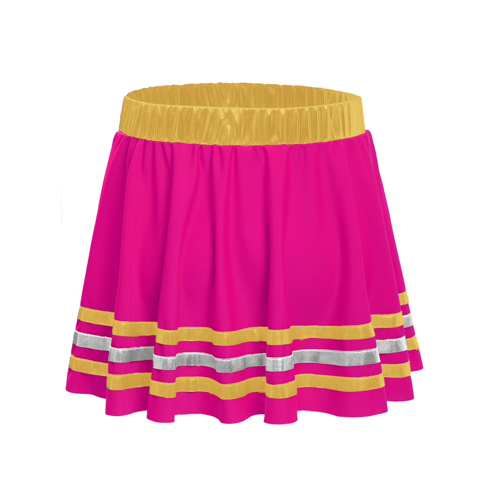 Kinder Mädchen Cheerleader Cheerleading Tanz Performance Kostüm Buchstaben bedrucktes Crop Top mit metallisch gestreiften Rock und Shorts – Detail 14