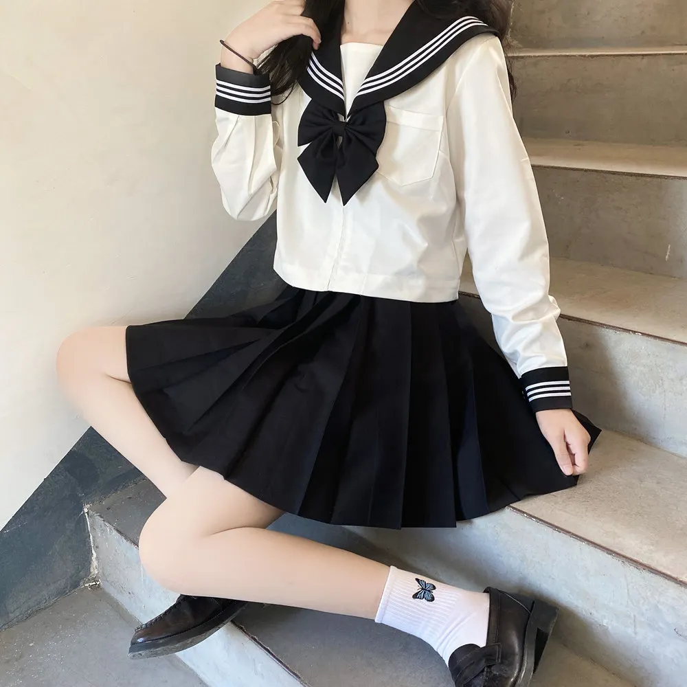 Japanese School Girl Uniform Plus Size JK Navy Sailor Costume Sets for Women Girls