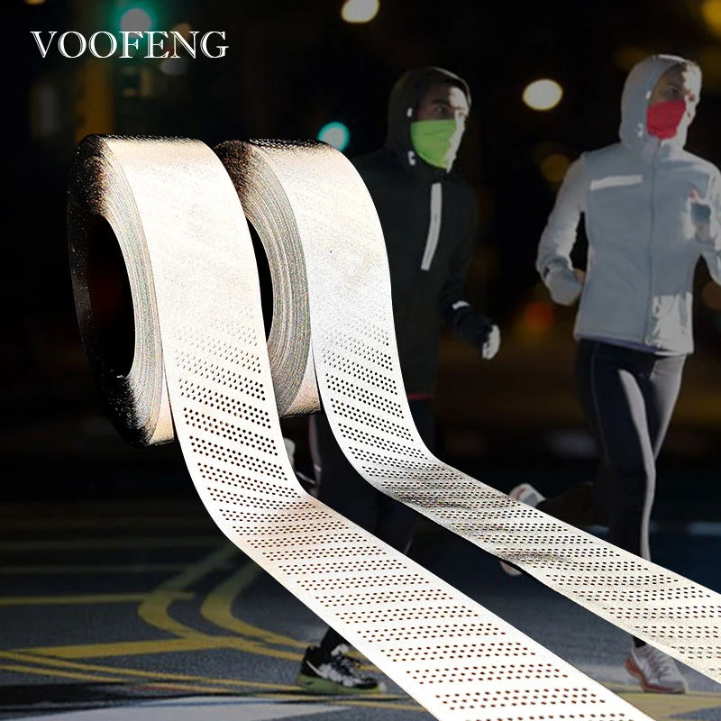 

VOOFENG Perforated Reflective Fabric High Intensity 100% Polyester Reflector Sewing on Safety Clothes Warnng Tape for Bag Cap