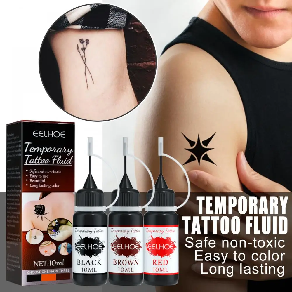 Temporary Tattoo Ink 10ml Liquid Tattoo Paste Black Brown Red Tattoo  Pigment Half Permanent Tattoo Paints DIY Body Art Paint