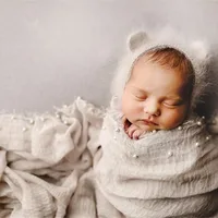 Newborn Photography Prop Baby Wraps with Pearls Soft Stretch Wrap Blanket Little Babe Cloth Accessories Swaddle Photo Accessori 4