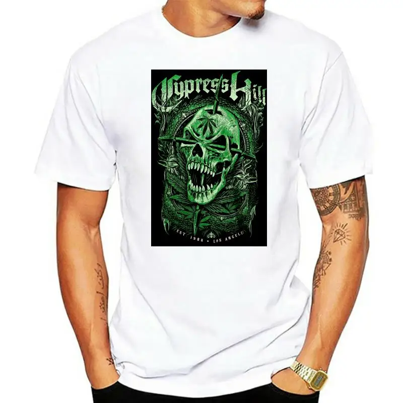 Autentica Maglietta Slim Fit Cypress Hill Green Skull S-2Xl Novità