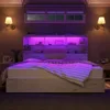 King Size Bed Frame Wooden Platform Beds with 51.2" Storage LED Bookcase Headboard, 4 Storage Drawers, King Size Bed Frame 3