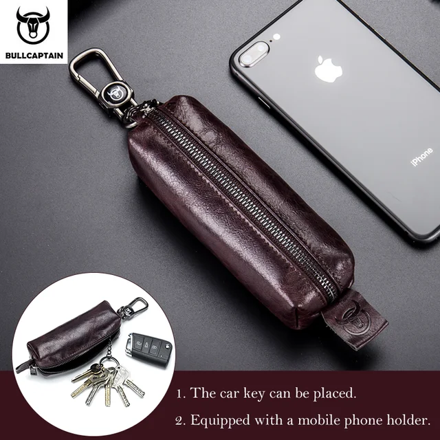 Made of Genuine Leather Car Key Wallets Fashion Key Holder Housekeeper Keys  Organizer Double Zipper Keychain Case Key Coin Pouch - AliExpress