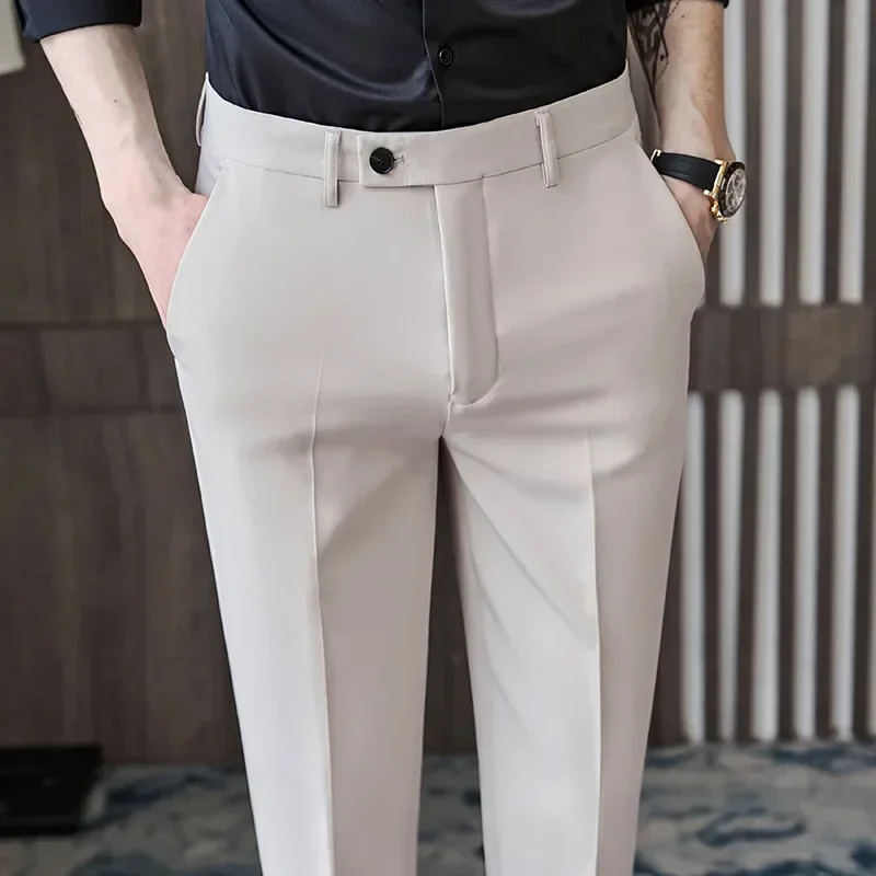Pantaloni eleganti da uomo in stile britannico autunno nuovo solido di alta qualità pantaloni da ufficio casual slim fit pantaloni da abito da festa di nozze sociali formali 2