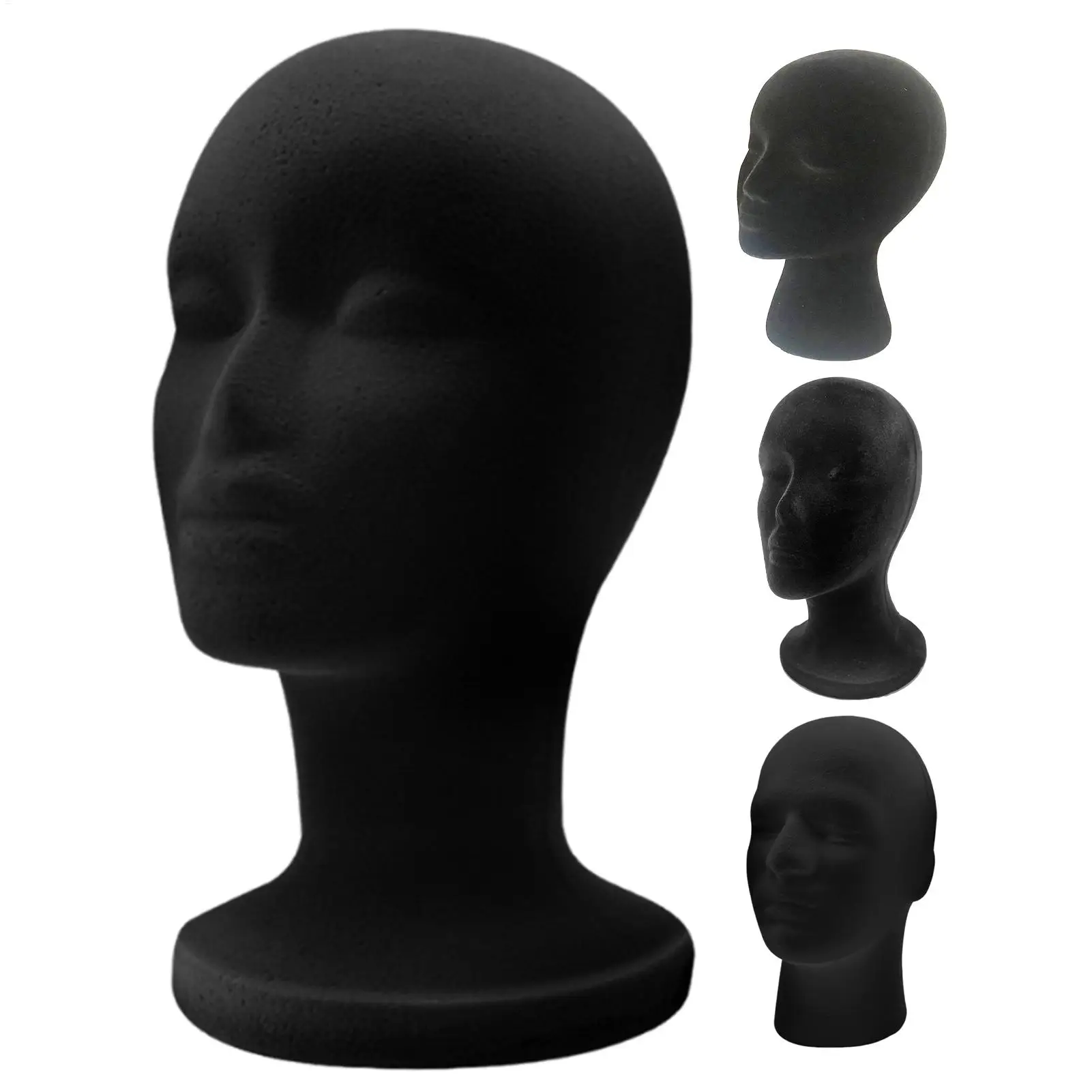 Testa di Manichino in Schiuma Nera con Rivestimento in Velluto, Espositore per Parrucche, Modello per Cosmetologia e Bellezza