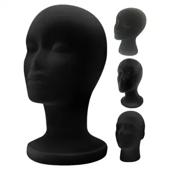 Testa di Manichino in Schiuma Nera con Rivestimento in Velluto, Espositore per Parrucche, Modello per Cosmetologia e Bellezza