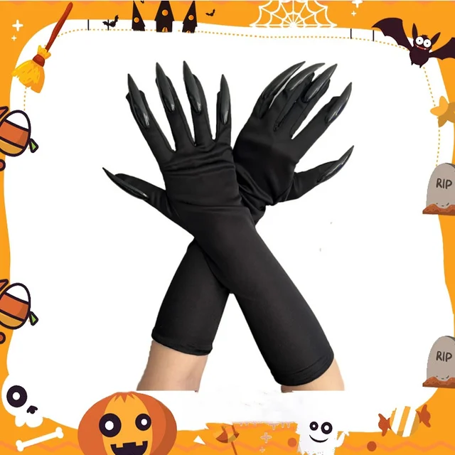 CHONGQILAO Halloween Krallen-Handschuhe 2 Paar - Lange Fingernägel Schwarz, Für Kostüm & Cosplay