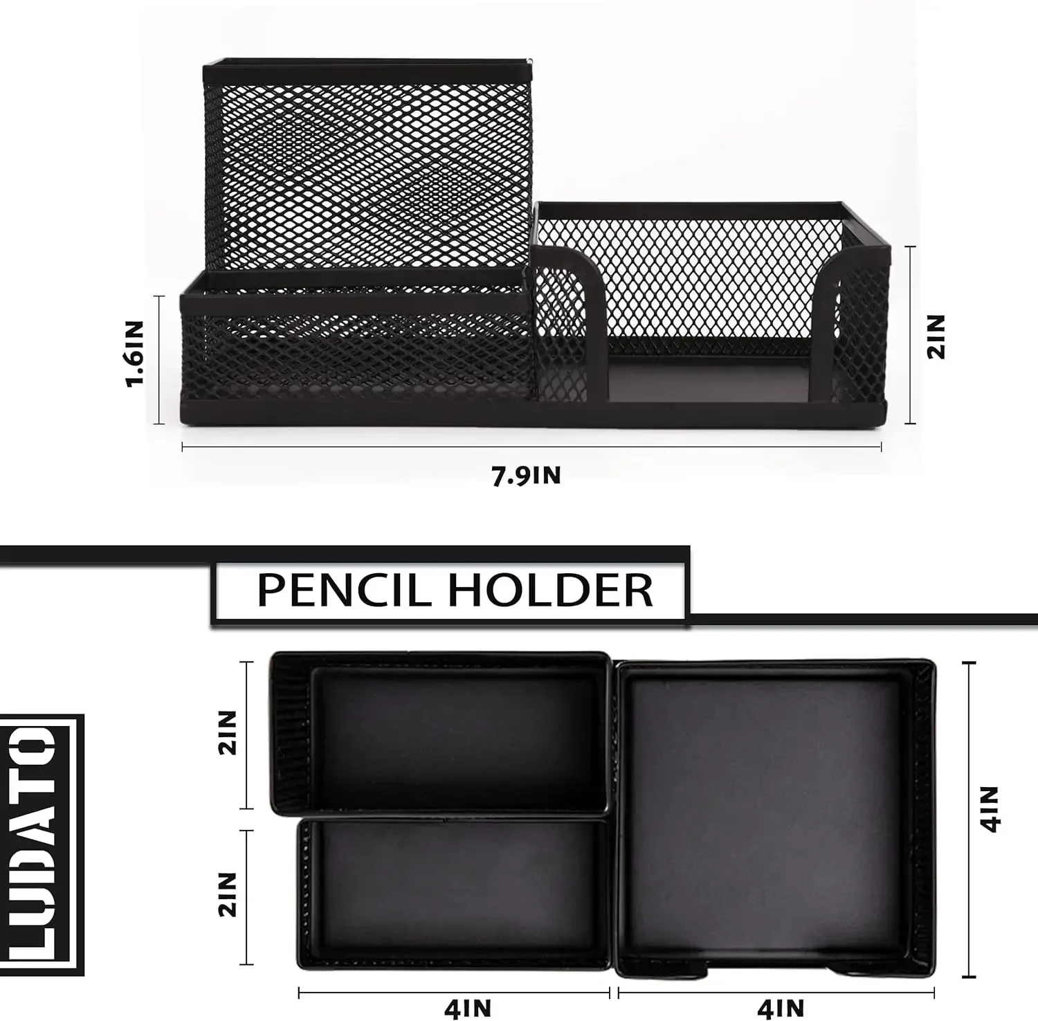 1pcs Mesh Pen Holder Desk Organizers and Accessories for Desk 3 Compartments Black Pencil Holder for Office Supplies 6