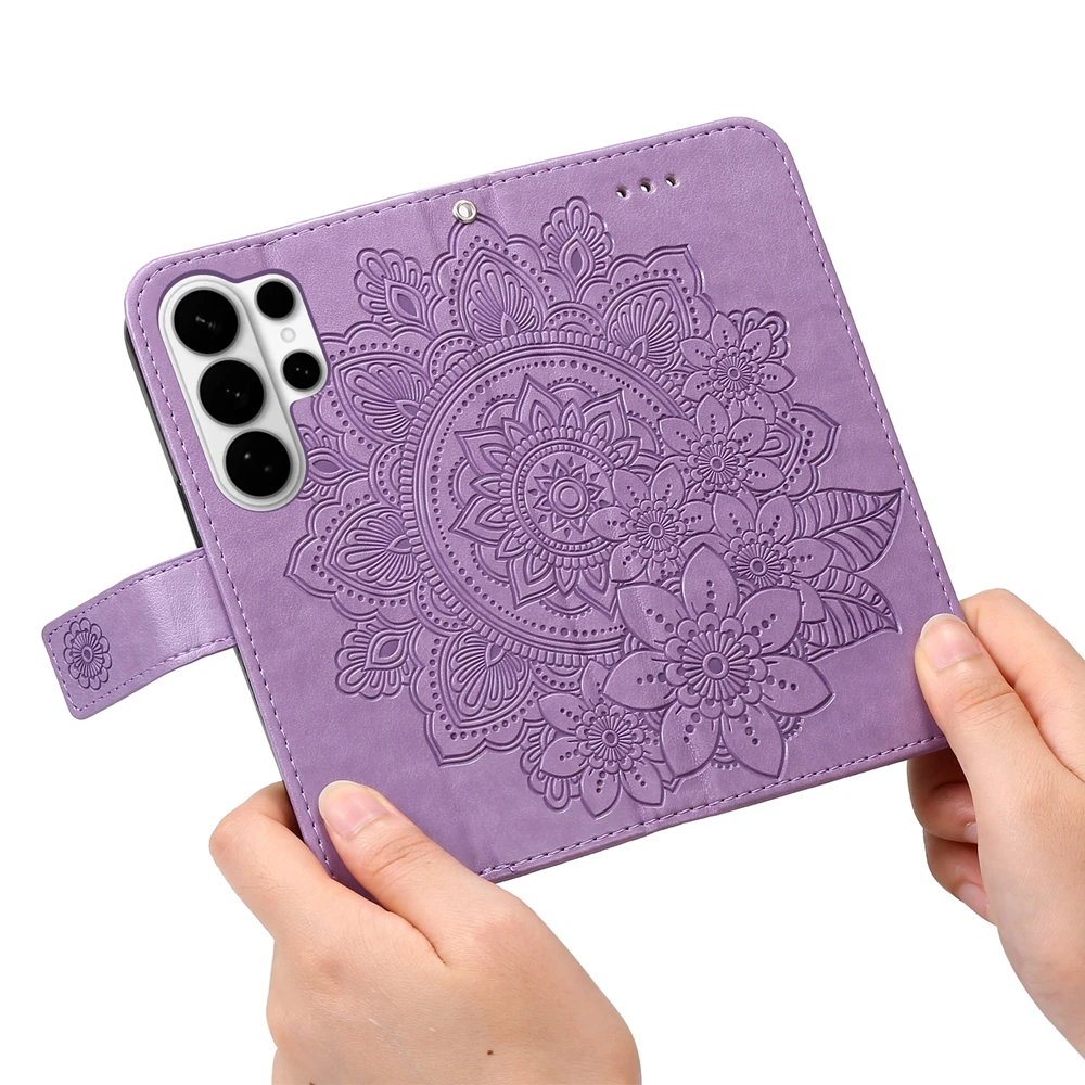 Premium Magnetic Leather Wallet Flip Case | Flower & Embossed Design
