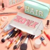 Chenille Letter Cosmetic Bag PU Leather Waterproof Pouch Cute Zipper Organizer, Skin, Hair and Face.-zmt 5
